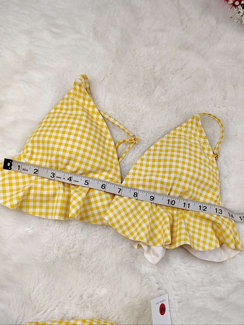 Cupshe Yellow Gingham Ruffle Bikini Size Medium, New With Tags - Picture 8 of 16